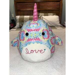 Squishmallow Tie Dye Narwhal “Love” Colorful Kellytoy 13” Stuffed Animal Plush